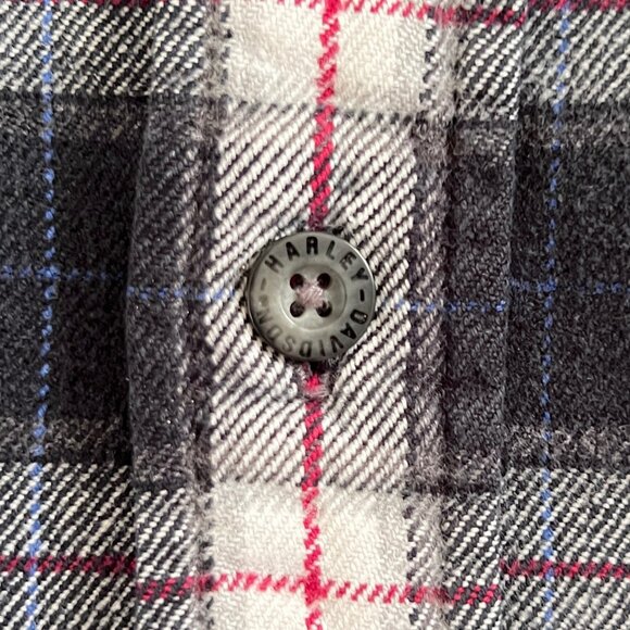 Harley-Davidson Y2K Flannel Shirt M Embroidered Bar & Shield Plaid Bikercore - Picture 7 of 10